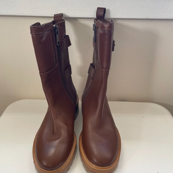 Tamara Mellon Brown Leather Moto Boot Size 36.5 EU - Picture 9 of 12